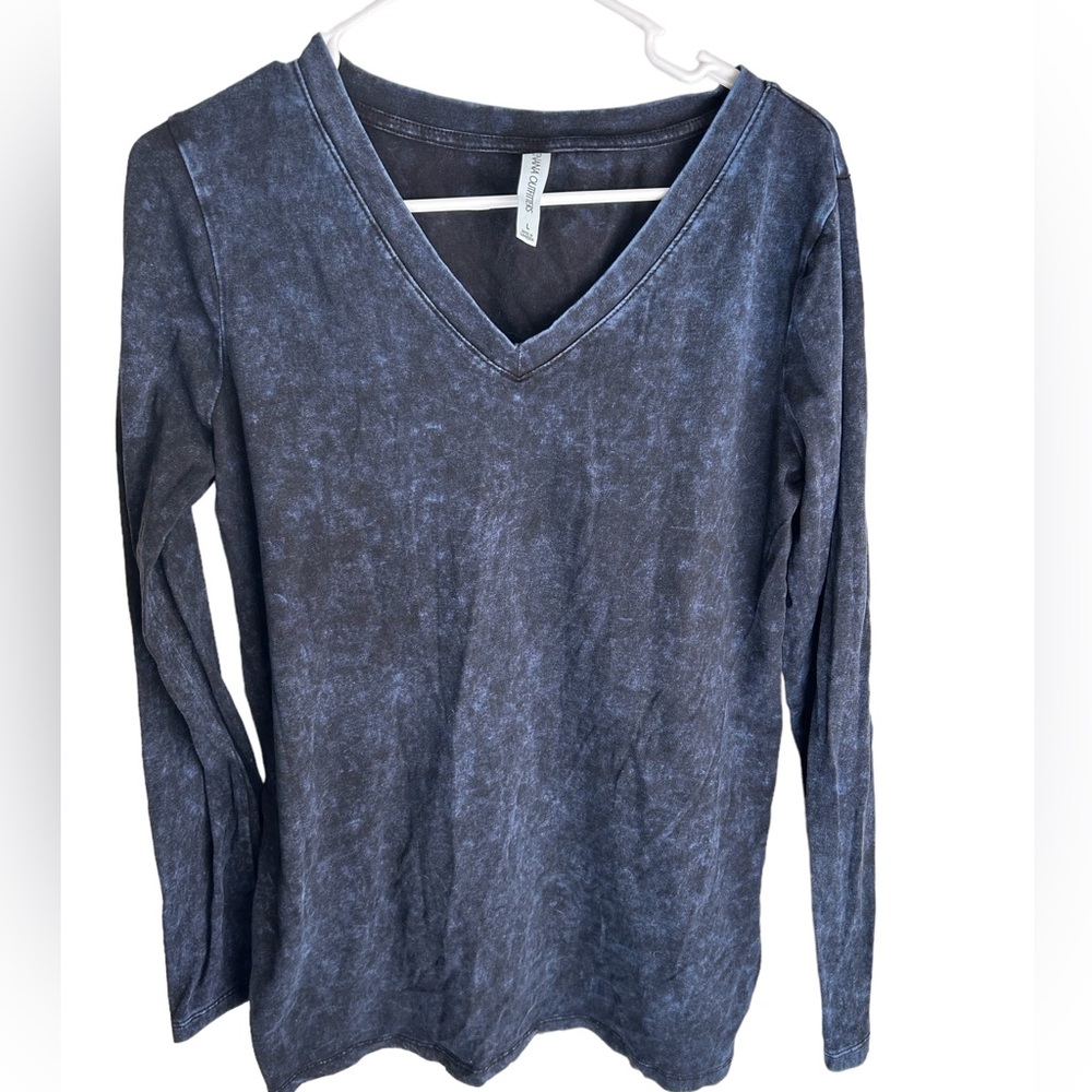 Zenana navy blue white washed long sleeve tee size large